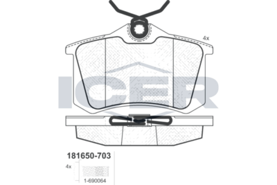 комплект спирачно феродо, дискови спирачки ICER 181650-703