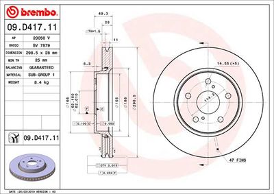 Тормозной диск BREMBO 09.D417.11 для TOYOTA C-HR