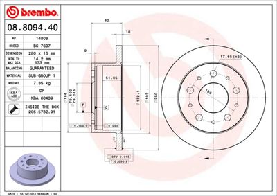 Тормозной диск BREMBO 08.8094.40 для FIAT DUCATO