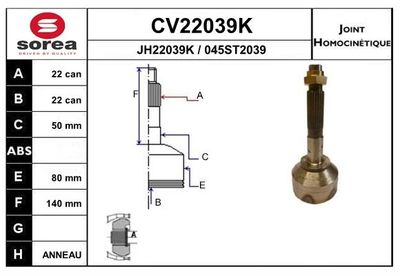EAI CV22039K ШРУС  для FIAT 238 (Фиат 238)