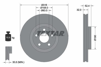 Тормозной диск TEXTAR 92293603 для FORD USA EDGE