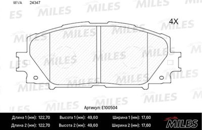 Комплект тормозных колодок, дисковый тормоз MILES E100504 для TOYOTA YARIS