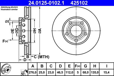 Тормозной диск ATE 24.0125-0102.1 для AUDI QUATTRO