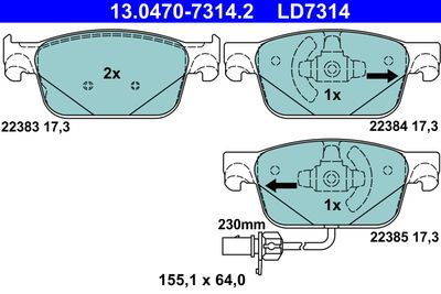 Комплект тормозных колодок, дисковый тормоз ATE 13.0470-7314.2 для AUDI A5