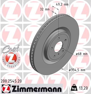 Тормозной диск ZIMMERMANN 200.2545.20 для NISSAN 370Z