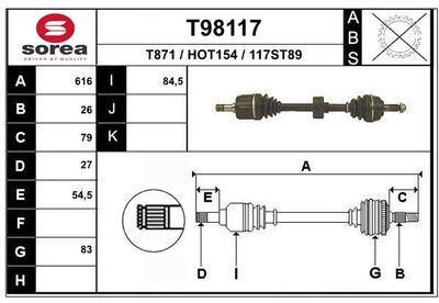 Приводной вал EAI T98117 для HONDA PRELUDE