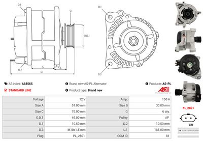 GENERATOR / ALTERNATOR AS-PL A6856S 4