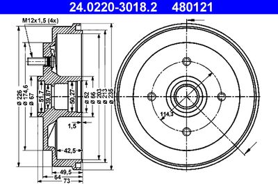 Тормозной барабан ATE 24.0220-3018.2 для MITSUBISHI SPACE