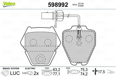 Комплект тормозных колодок, дисковый тормоз VALEO 598992 для VW PHAETON