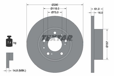 Тормозной диск TEXTAR 92042900 для PEUGEOT J5
