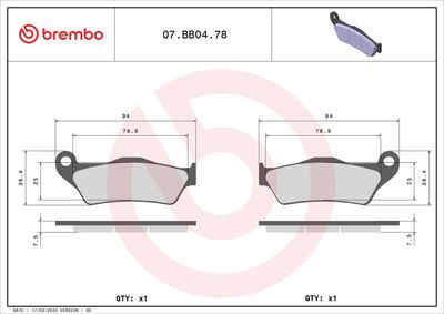 BREMSBELAGSATZ SCHEIBENBREMSE BREMBO 07BB0478 1