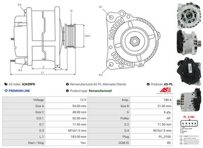 GENERATOR / ALTERNATOR AS-PL A3439PR 4