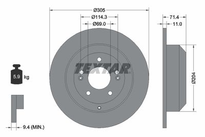 Тормозной диск TEXTAR 92303103 для KIA SORENTO