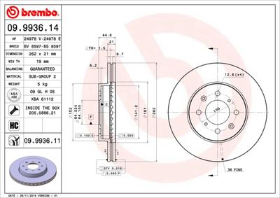 Тормозной диск BREMBO 09.9936.11 для HONDA INSIGHT