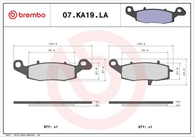 Bromsbeläggssats, skivbroms BREMBO 07KA19LA