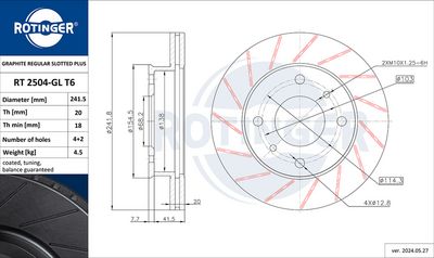 спирачен диск ROTINGER RT 2504-GL T6
