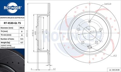 ROTINGER RT 4530-GL T5 Тормозные диски  для NISSAN JUKE (F15) 1.6 DIG-T