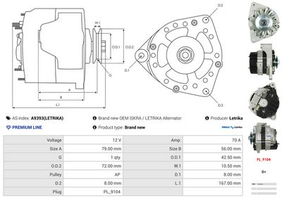 GENERATOR / ALTERNATOR AS-PL A9393LETRIKA 5