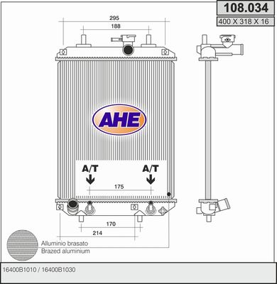 AHE 108.034 Радиатор охлаждения двигателя  для SUBARU  (Субару Жуст)