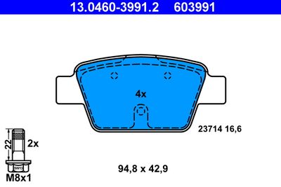 Комплект тормозных колодок, дисковый тормоз ATE 13.0460-3991.2 для FIAT MULTIPLA