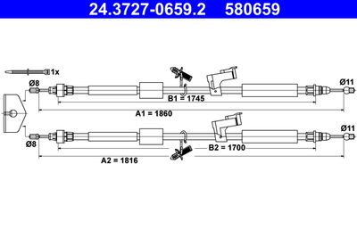 Тросик, cтояночный тормоз ATE 24.3727-0659.2 для FORD C-MAX