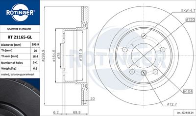 спирачен диск ROTINGER RT 21165-GL