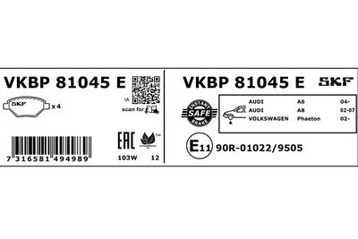 Комплект тормозных колодок, дисковый тормоз VKBP 81045 E