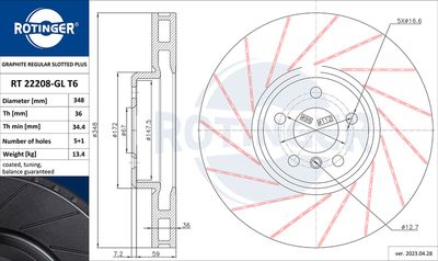 спирачен диск ROTINGER RT 22208-GL T6