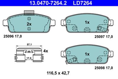 Комплект тормозных колодок, дисковый тормоз ATE 13.0470-7264.2 для CHEVROLET VOLT