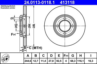Тормозной диск ATE 24.0113-0118.1 для FORD CAPRI