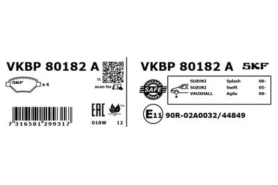 Brake Pad Set, disc brake VKBP 80182 A