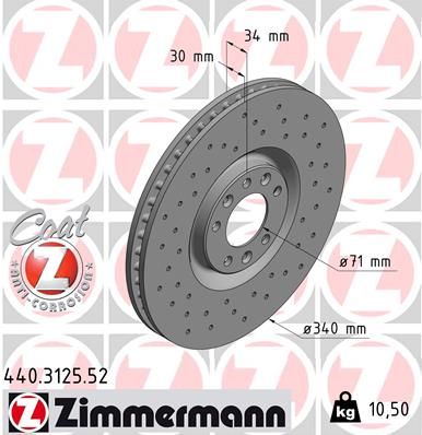 ZIMMERMANN 440.3125.52 Тормозные диски  для PEUGEOT  (Пежо Ркз)