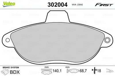 Комплект тормозных колодок, дисковый тормоз VALEO 302004 для FIAT SCUDO
