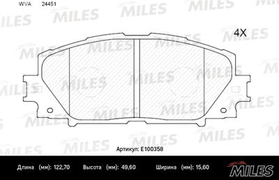 Комплект тормозных колодок, дисковый тормоз MILES E100358 для LEXUS CT