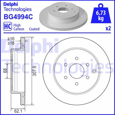 Тормозной диск DELPHI BG4994C для MERCEDES-BENZ X-CLASS
