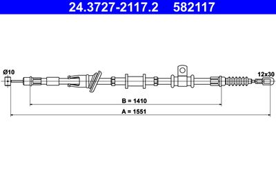 Тросик, cтояночный тормоз ATE 24.3727-2117.2 для MITSUBISHI SPACE