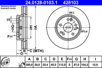 Тормозной диск ATE 24.0128-0103.1 для MERCEDES-BENZ 190