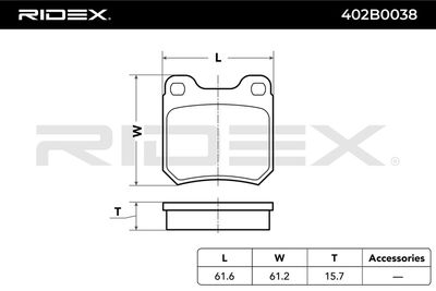 комплект спирачно феродо, дискови спирачки RIDEX 402B0038