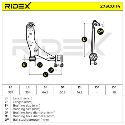 носач, окачване на колелата RIDEX 273C0114