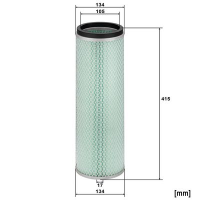 Luchtfilter 415x134x105 past: DAEWOO DH150LC-7, DH150W-7, DH215-7, DH220LC-7, DH225LC-7, DH258LC-7, 220LC-V  DOOSAN DH300LC-7, 160, 160TC, 200TC-III, 200TC-V, 200-V, 250-V, 130LC-V, 170LC-V