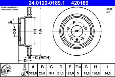 Тормозной диск ATE 24.0120-0189.1 для BMW Z3