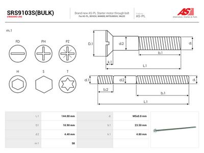 AS-PL - Sada na opravu alternátora , SRS9103S(BULK)