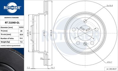 спирачен диск ROTINGER RT 21040-GL