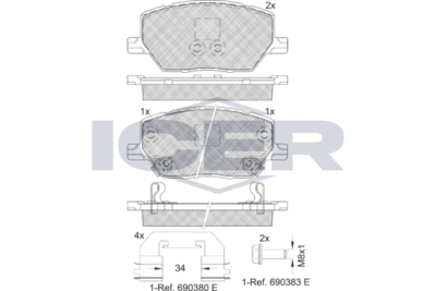 Комплект тормозных колодок, дисковый тормоз ICER 182243 для JEEP COMPASS
