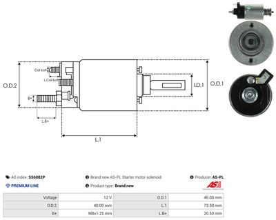 Elektromagnetický spínač, startér AS-PL SS6082P