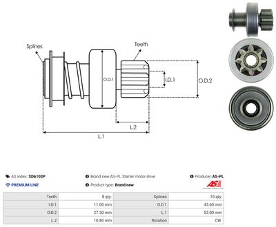 Volnoběžný převod, startér AS-PL SD6103P