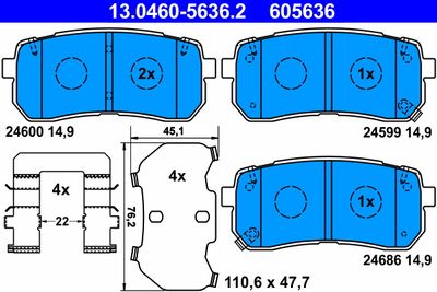 Комплект тормозных колодок, дисковый тормоз ATE 13.0460-5636.2 для HYUNDAI ix55