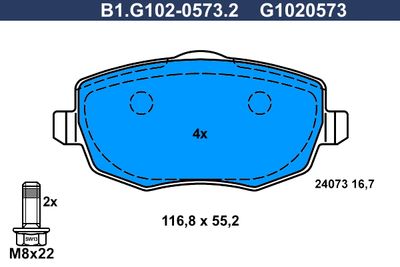 Комплект тормозных колодок, дисковый тормоз GALFER B1.G102-0573.2 для LANCIA YPSILON