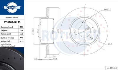 Тормозной диск ROTINGER RT 8202-GL T3 для VW CADDY