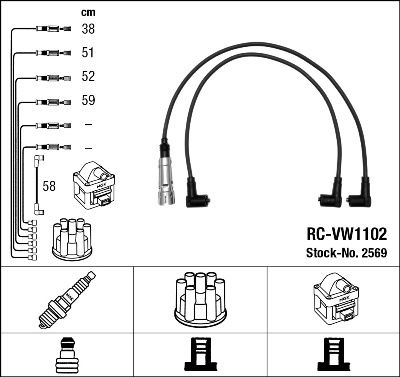 Комплект проводов зажигания NGK 2569 для AUDI 50